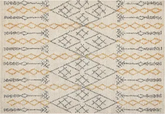 Beliani Alfombra De Algod&oacute;n Beige Amarillo Negro 140 X 200 Cm Hecho A Mano Geom&eacute;trico Kadapa