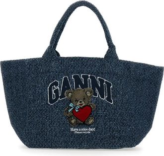 Ganni Medium Trapeze Shopper Bear Denim - Dames - Shoppers - Blauw - ONE Size - Denim - Tassen
