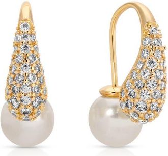 Ettika Pavé Teardrop & Freshwater Pearl Front Back Earrings in Gold at Nordstrom