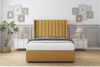 Comfort Beds Palermo Plush Divan Set No Drawers-54 Wingback in Mustard | Size: Single