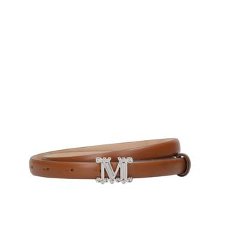 Max Mara Bruin leren riemen met monogramgesp - Dames - Riemen - Bruin - S - Accessoires