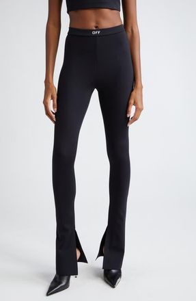 Off-white Off Stamp Sleek Split Cuff Flare Leggings in Black White at Nordstrom, Size Medium