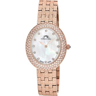 Porsamo Bleu Womens Porsamo Bleu Angelica Oval MOP Dial Topaz Stainless Steel Watch in Rose/White at Nordstrom Rack