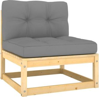 vidaXL Sof&aacute; Central Para Jard&iacute;n Y Cojines Madera Maciza Acacia Gris Vidaxl