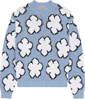 Kenzo Boke Flower Intarsia Knit Jumper - Dames - Ronde hals truien - Blauw - S - Katoen - Truien & Vesten