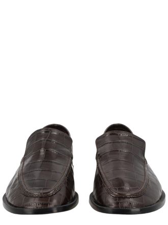 Alysi Glossy Crocodile-Embossed Leather Loafers