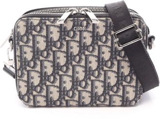 Dior Beige Navy Canvas Leather Handbag Shoulder Bag (Pre-Owned)