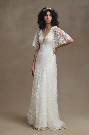 Jenny Yoo Jenny by Jenny Yoo Lourdes V-Neck Convertible-Sleeve Lace Wedding Gown