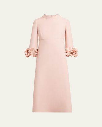 Valentino Garavani Floral Cuff Crepe Couture Midi Dress