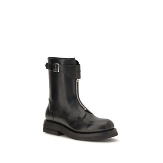 Alexander McQueen Womens Black Calf Leather Bos Taurus Lace-Up Boots