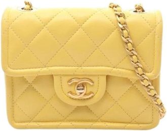 Chanel Pre-owned Mini Flap Crossbody Tas - Dames - Vintage Mini Tas - Geel - ONE Size - Leer - Vintage