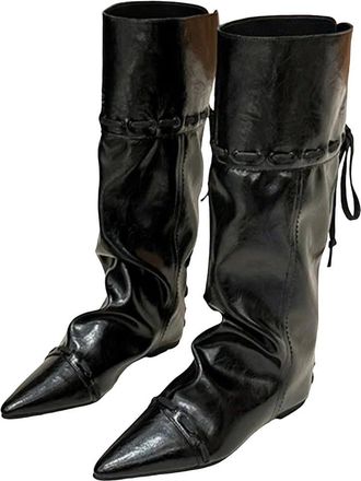 Generic Womens Chelsea Boots Suede Square Toe Mid Calf Dress Long Shoes