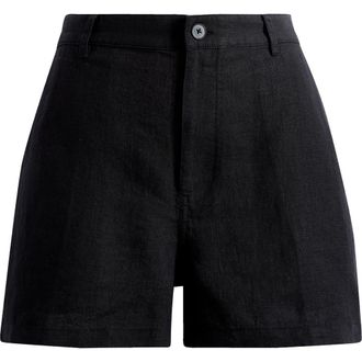 Madewell Zoe Linen Shorts in Jet Black at Nordstrom, Size 14