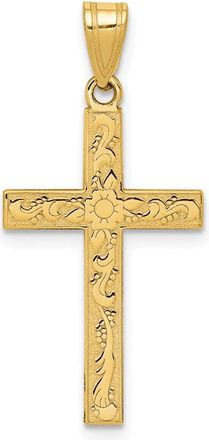 Diamond2Deal 14k Yellow Gold Etched Floral Cross Pendant