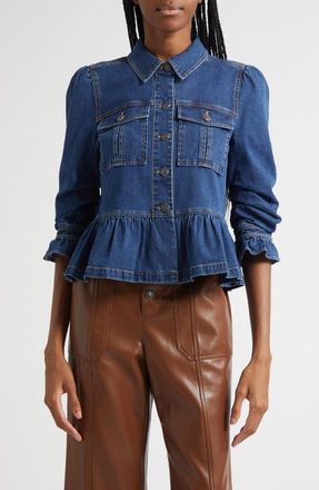 Cinq à Sept Delanie Denim Peplum Jacket in Ruisseau at Nordstrom, Size Xx-Small