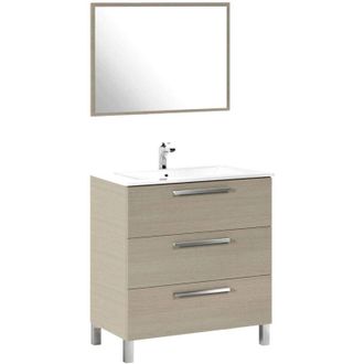 Dmora Mobile sottolavabo Elleboro, Mobiletto per bagno, Armadio a 3 cassetti e specchio, lavabo non incluso, 80x45h86 cm, Rovere