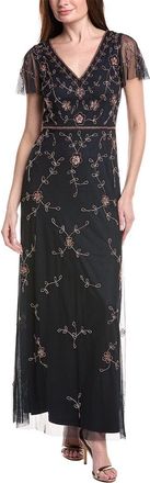 Adrianna Papell Bead V Neck Long Dress