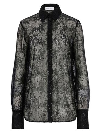 Nina Ricci Sheer Floral Lace Sequin Blouse