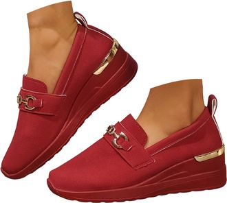 Generic Wedge Sneakers for Women Slip On Chunky Platform Low Top Canvas Shoes Womens Athletic Square Toe Casual Sneakers Outdoor Non Slip Tennis Walking Shoes