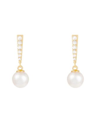 Splendid Pearls 14K 0.12 Ct. Tw. Diamond & 7-7.5Mm Pearl Earrings