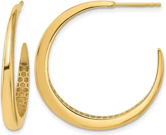 Diamond2Deal 14K Yellow Gold J-Hoop Post Earrings 30.7 mm