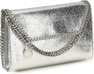 Stella McCartney Womens Falabella Metallic Fabric Shoulder Bag Silver Polyester