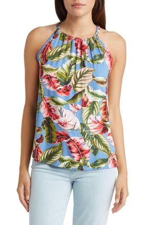 Loveappella Leaf Print Tank in Denim/Coral at Nordstrom, Size X-Small
