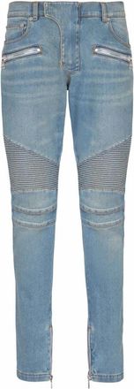 Balmain Slim-fit bikerbroek van denim - Heren - Slim Fit Jeans - Blauw - W33 - Denim - Jeans