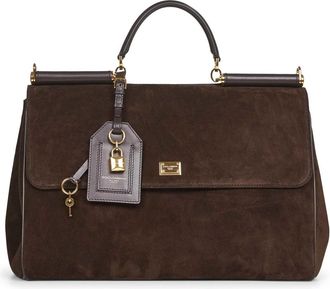 Dolce & Gabbana Bruine Leren Schoudertas met Slot - Dames - Handtassen - Bruin - ONE Size - Leer - Tassen