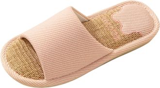 Generic Womens Summer Linen Slippers Slides Felt Slippers Cotton Slippers Comfortable Slippers Peep Toe Summer Shoes Mules Felt Slippers Non-Slip Slippers Sli