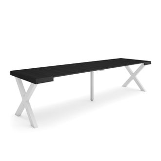 Skraut Home Mesa Consola Extensible, Mesa Comedor Plegable, 300, Para 14 Comensales, Patas Madera Maciza, Estilo Moderno, Negro - Skraut Home