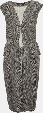 Elisabetta Franchi Black/white Herringbone Stretch Crepe Wrap Mini Dress