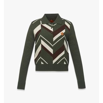 MCM Mega Herringbone Polo Sweater in Wool Jacquard