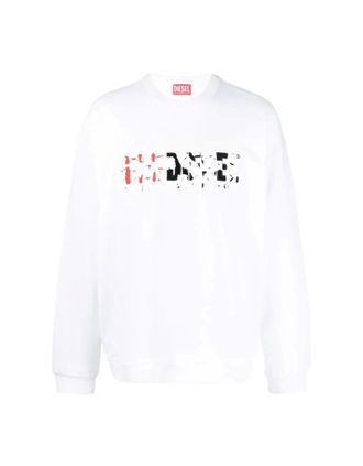 Diesel Mens Diesel Double Destroyed Logo White Sweatshirt - Size: 40