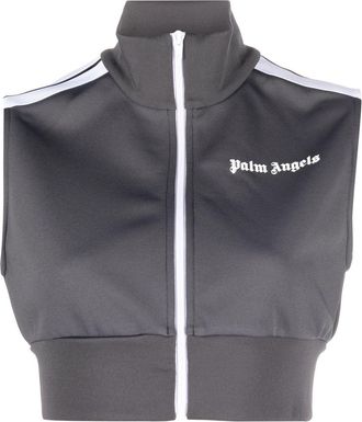Palm Angels logo-print zip-up vest - women - Polyester - M - Grey