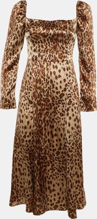Reformation Brown Animal Print Silk Slit Midi Dress