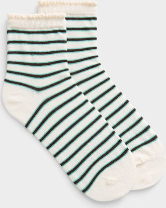 Simons Womens Scalloped-hem striped ankle socks