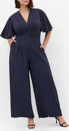 City Chic Braelynn Short Sleeve Jumpsuit in Navy at Nordstrom, Size Xxxs