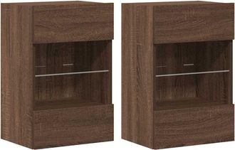 vidaXL Mobili da parete con luci LED per TV 2pz Rovere Marrone 40x30x60,5cm vidaXL