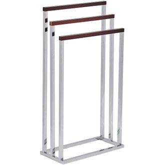 Beliani Toallero de metal plateado madera oscura 3 rieles accesorio de pie moderno baño Charras