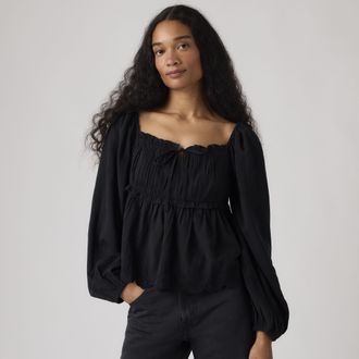 Levi's Ottie Long Sleeve Boho Blouse - Womens - XS - Black