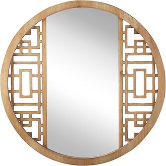Beliani Beliani - Espejo De Pared Madera Clara Redondo 60 Cm Marco De Madera Maciza Hecho A Mano Geom&eacute;trico R&uacute;stico Firminy