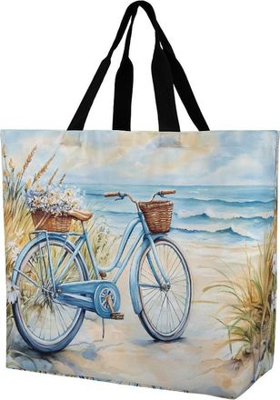 Generic Bike Beach Large Reusable Shopping Bag Lightweight Foldable Tote Bags Washable Shoulder Handbag