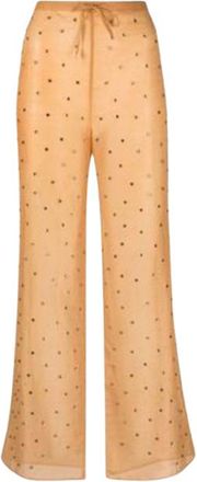 Os&eacute;ree Golden Beige Cotton/Silk SS24 Gem Pants Size M