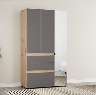 Dmora Guardarropa 3 Puertas Zuccare, Armario Dormitorio Con Perchero, 3 Cajones, 4 Estantes, 117x52 Cm Negro Antracita