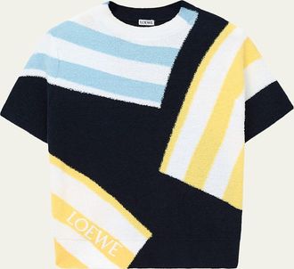 Loewe Striped Fuzzy Knit Short-Sleeve Sweater