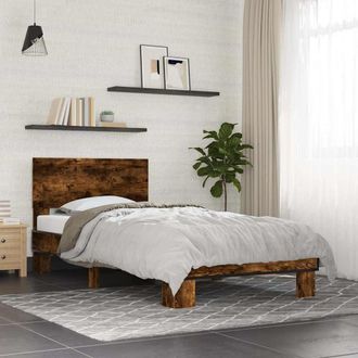 vidaXL Estructura Cama Madera Ingenier&iacute;a Metal Roble Humo 75x190 Cm Vidaxl