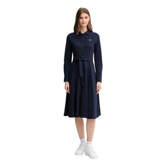 Lacoste Petit Piqu&eacute;-jurk met polokraag en ceintuur - Dames - Jurken - Blauw - Maat: XS Piqu&eacute;