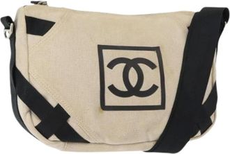Chanel Pre-owned Cross Body Bags, female, Beige, Size: ONE SIZE Pre-owned Vintage Canvas Cross Body Bag
