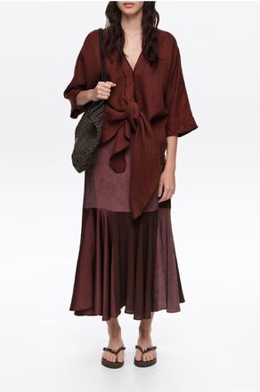 Bimba & Lola Fluid Patchwork Midi Skirt in Brown at Nordstrom, Size 40